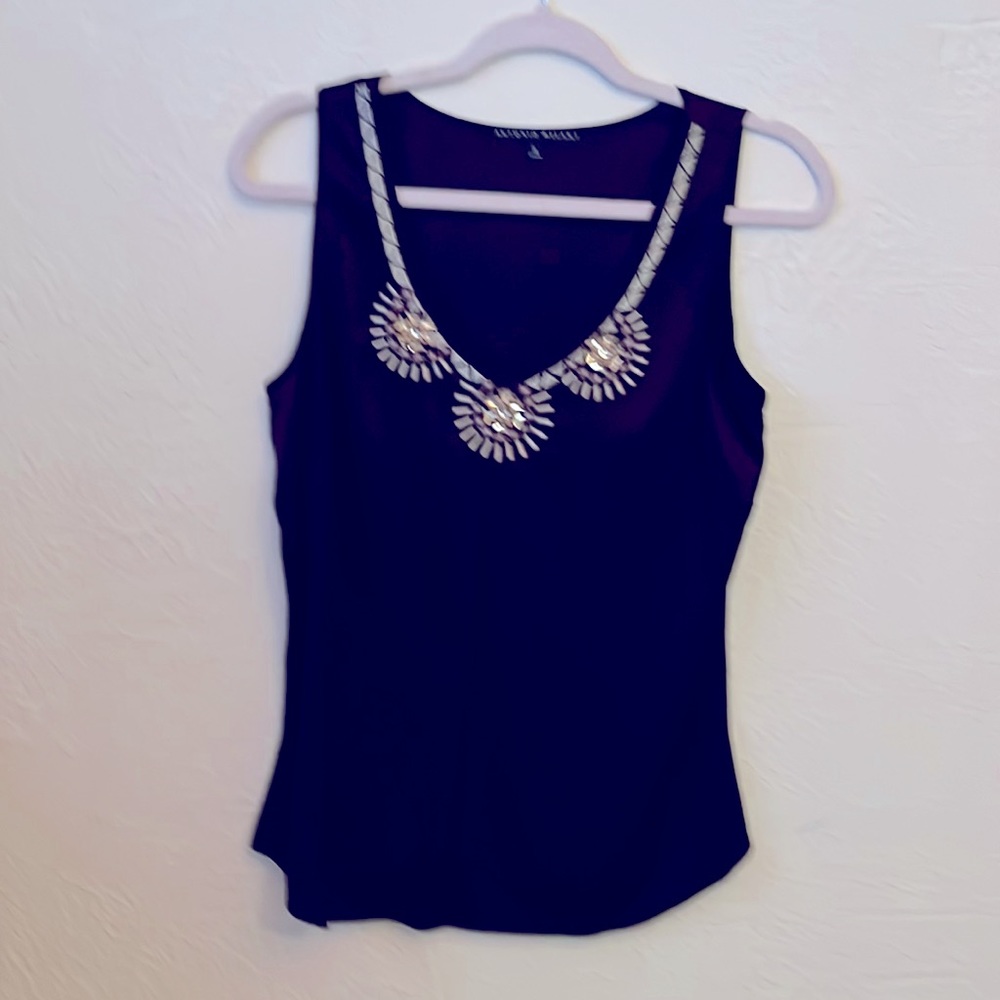 Antonio Melanie embellished brown silk tank top sz small
